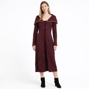 VTG Pearl Y2k Boho Knit Duster Cardigan Medium Cottage Whimsigoth Witch Long USA